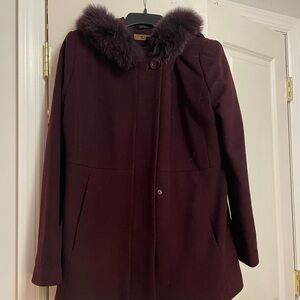 Vintage maroon wool and fur coat